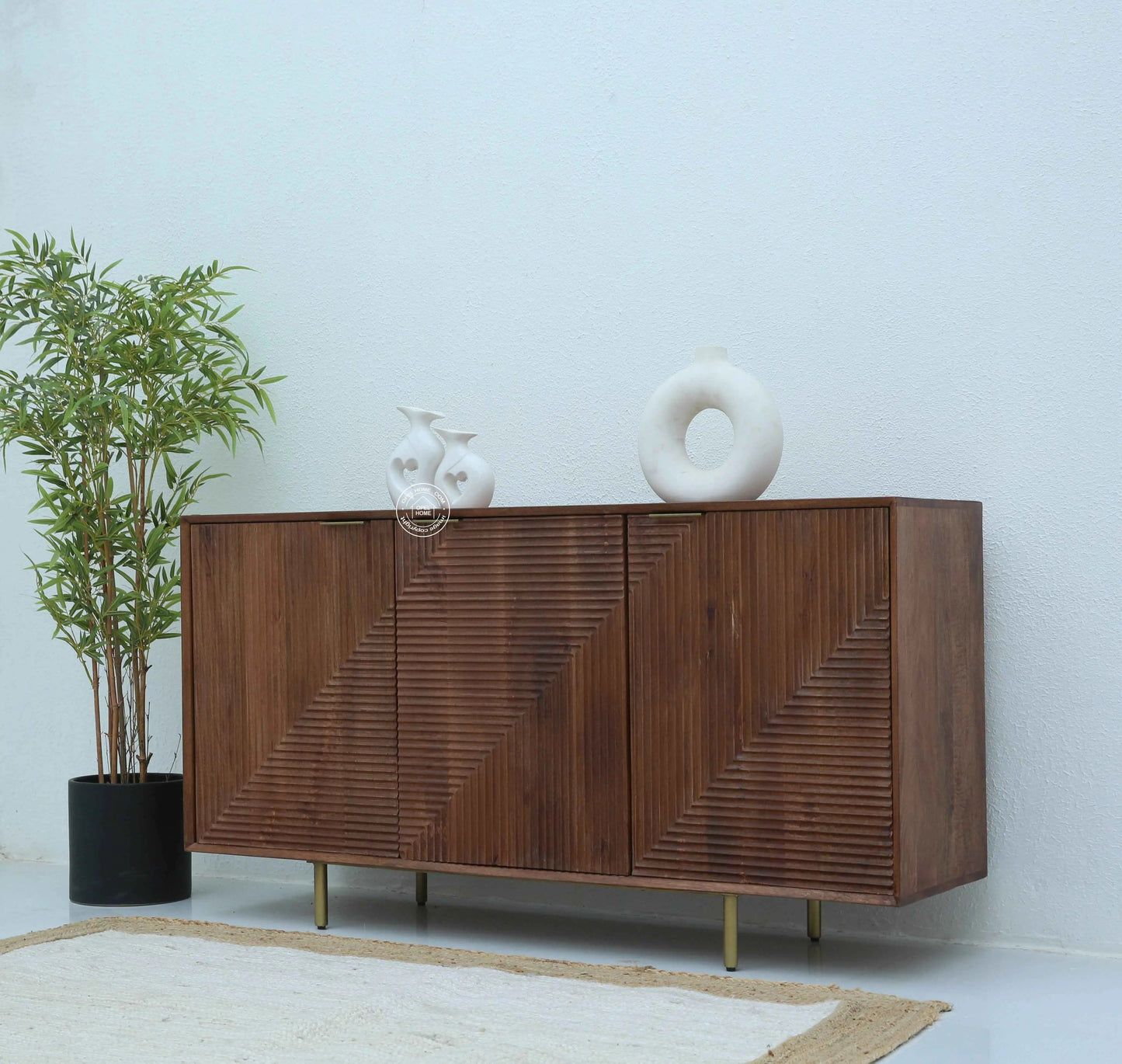 Veroform Wooden Sideboard – 3 Doors, Solid Mango Wood, Dark Brown Finish | Opelhome UAE