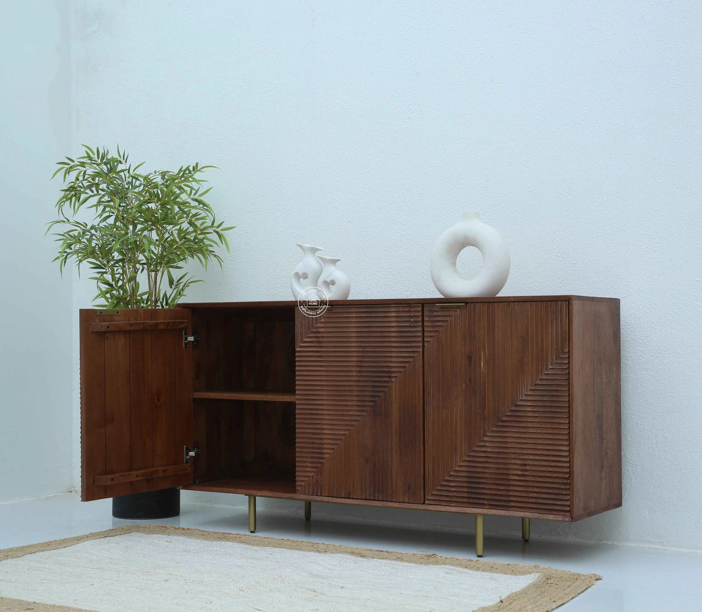 Veroform Wooden Sideboard – 3 Doors, Solid Mango Wood, Dark Brown Finish | Opelhome UAE
