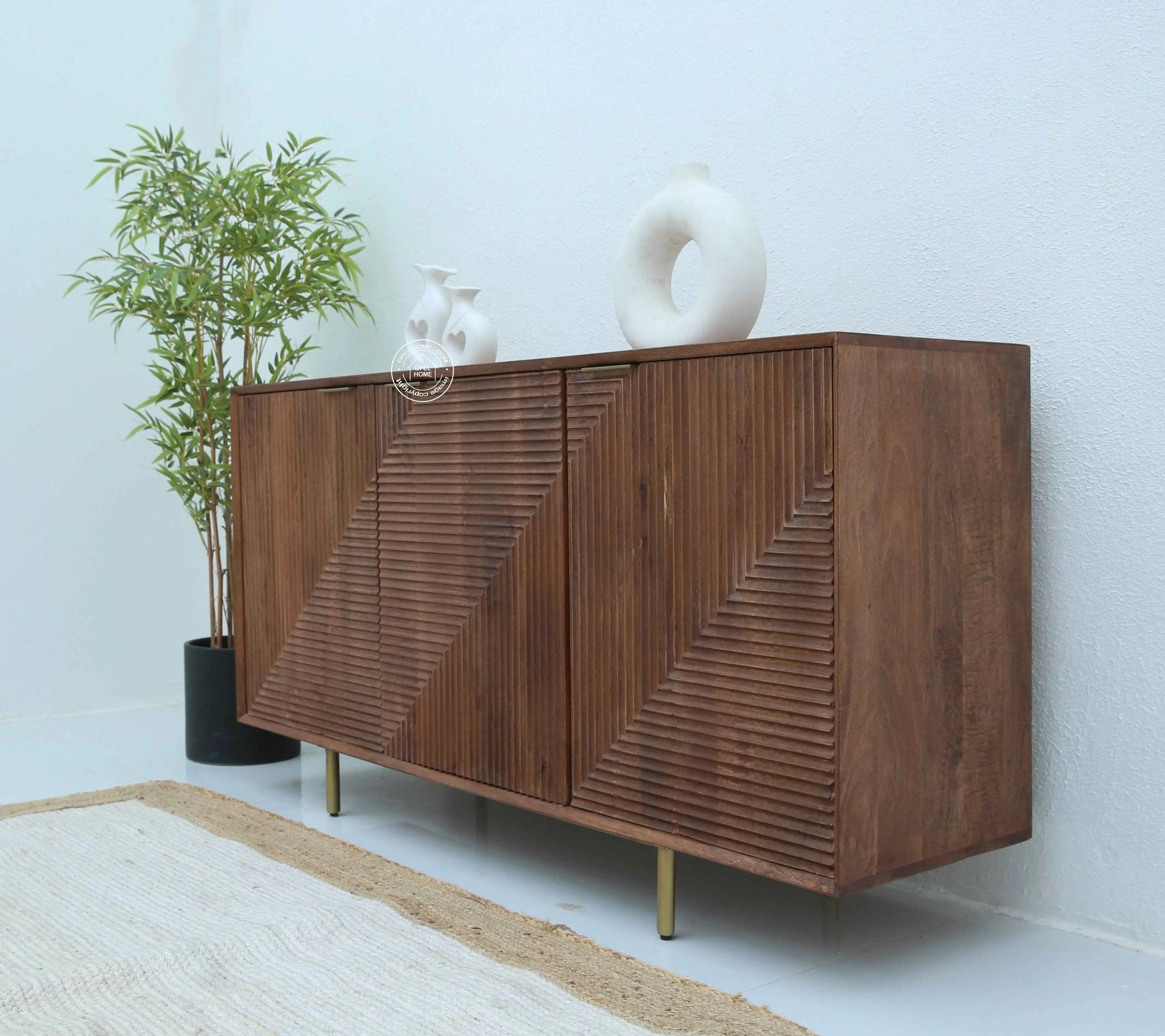 Veroform Wooden Sideboard – 3 Doors, Solid Mango Wood, Dark Brown Finish | Opelhome UAE