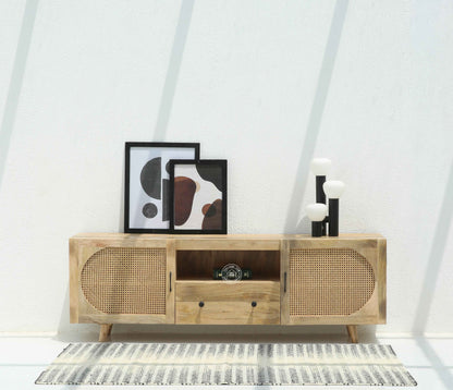 Versa Rattan Doors TV Unit – Solid Mango Wood, Natural Finish, Ample Storage | Opelhome UAE