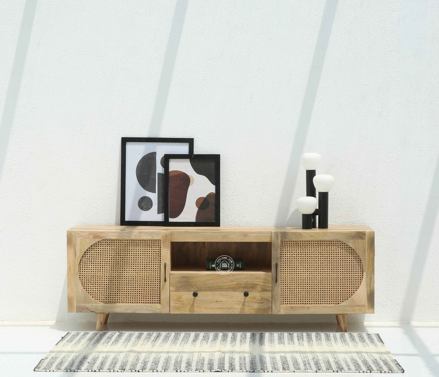 Versa Rattan Doors TV Unit – Solid Mango Wood, Natural Finish, Ample Storage | Opelhome UAE