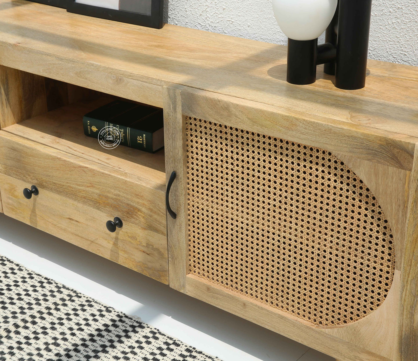 Versa Rattan Doors TV Unit – Solid Mango Wood, Natural Finish, Ample Storage | Opelhome UAE