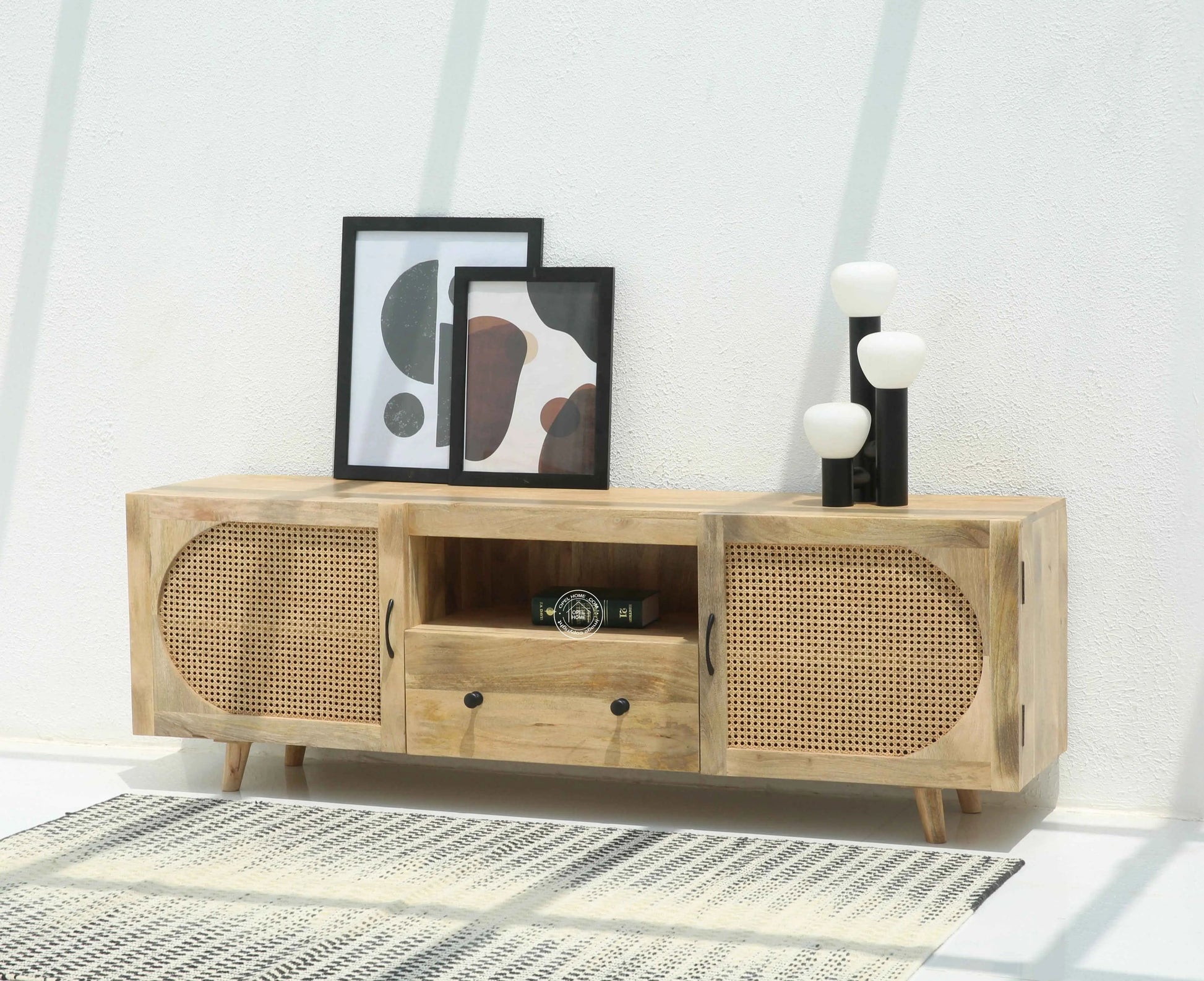 Versa Rattan Doors TV Unit – Solid Mango Wood, Natural Finish, Ample Storage | Opelhome UAE