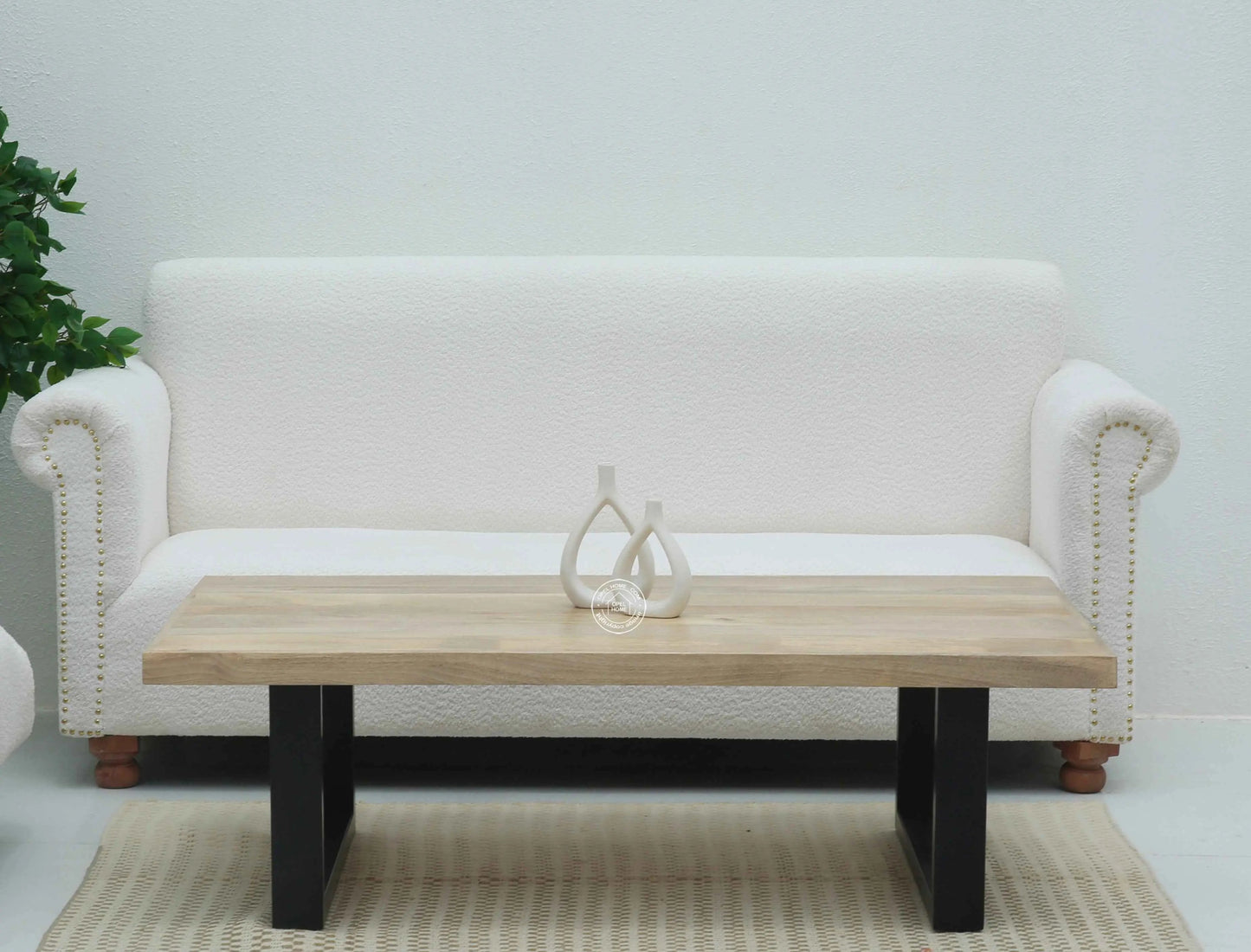 Webster Coffee Table – Solid Mango Wood Top, Black Metal Base, Natural Finish | Opelhome UAE