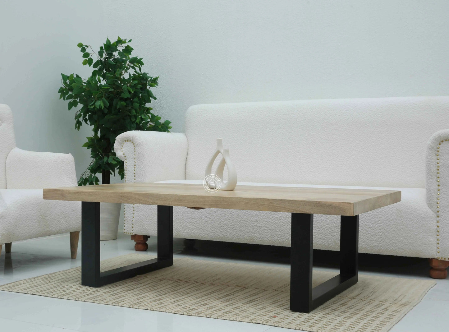 Webster Coffee Table – Solid Mango Wood Top, Black Metal Base, Natural Finish | Opelhome UAE