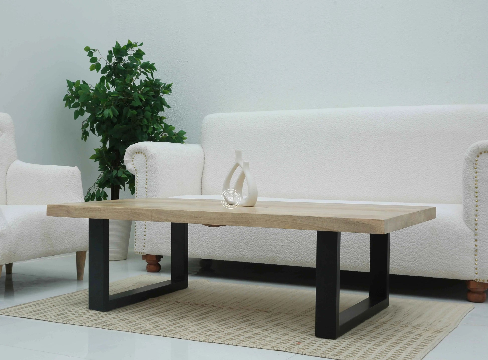 Webster Coffee Table – Solid Mango Wood Top, Black Metal Base, Natural Finish | Opelhome UAE