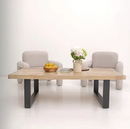 Webster Coffee Table – Solid Mango Wood Top, Black Metal Base, Natural Finish | Opelhome UAE Opel Home