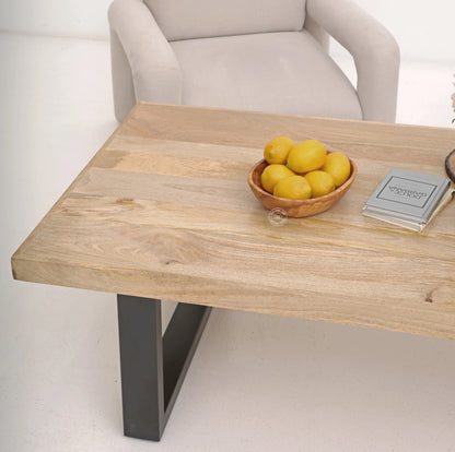 Webster Coffee Table – Solid Mango Wood Top, Black Metal Base, Natural Finish | Opelhome UAE Opel Home