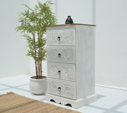 Willow Chest of Carved Drawers – Solid Mango Wood, White Finish | Opelhome UAE - Opelhome