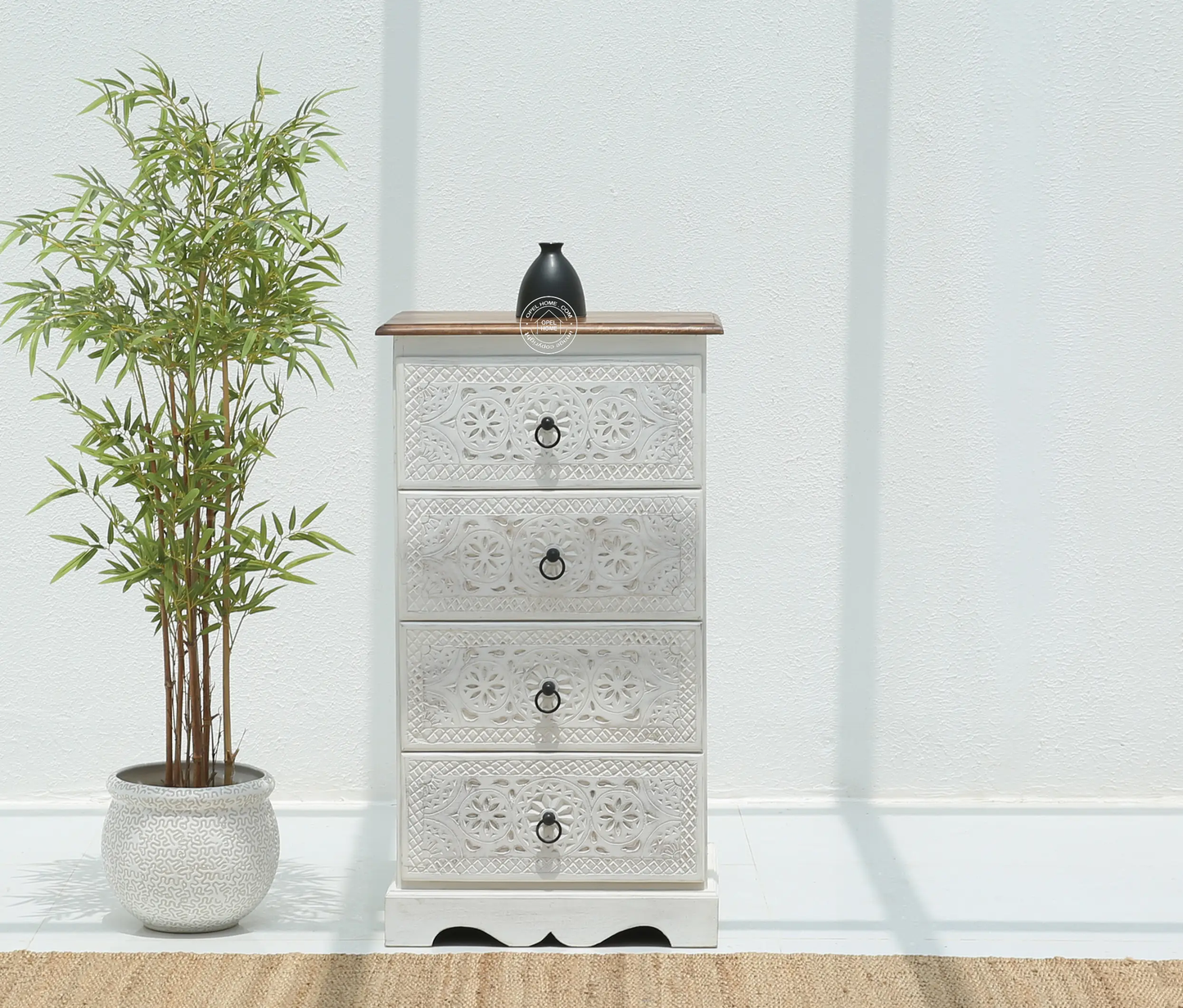 Willow Chest of Carved Drawers – Solid Mango Wood, White Finish | Opelhome UAE - Opelhome