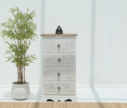 Willow Chest of Carved Drawers – Solid Mango Wood, White Finish | Opelhome UAE - Opelhome