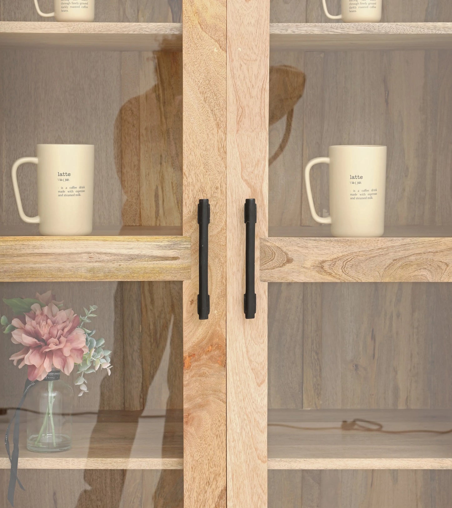 Wine 2 Door Glass Display Unit – Solid Mango Wood, Natural Finish, Tall Cabinet | Opelhome UAE Opel Home