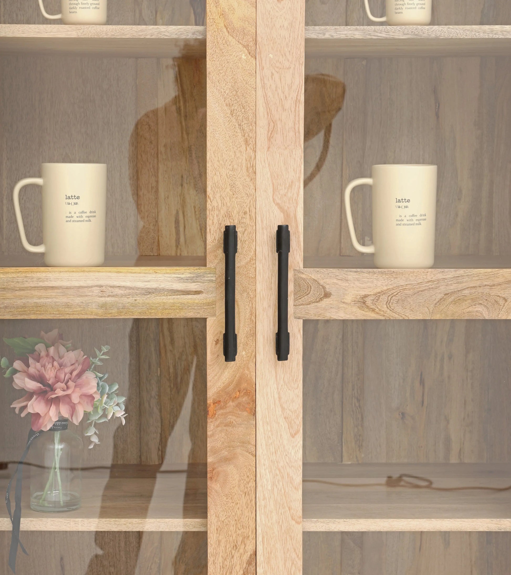 Wine 2 Door Glass Display Unit – Solid Mango Wood, Natural Finish, Tall Cabinet | Opelhome UAE Opel Home