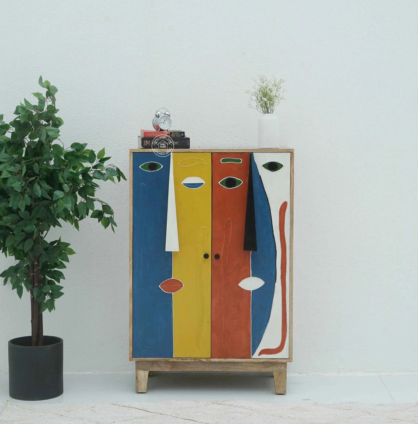 Zahra Wooden Cabinet – 2 Doors, Hand-Painted Design, Solid Mango Wood | Opelhome UAE