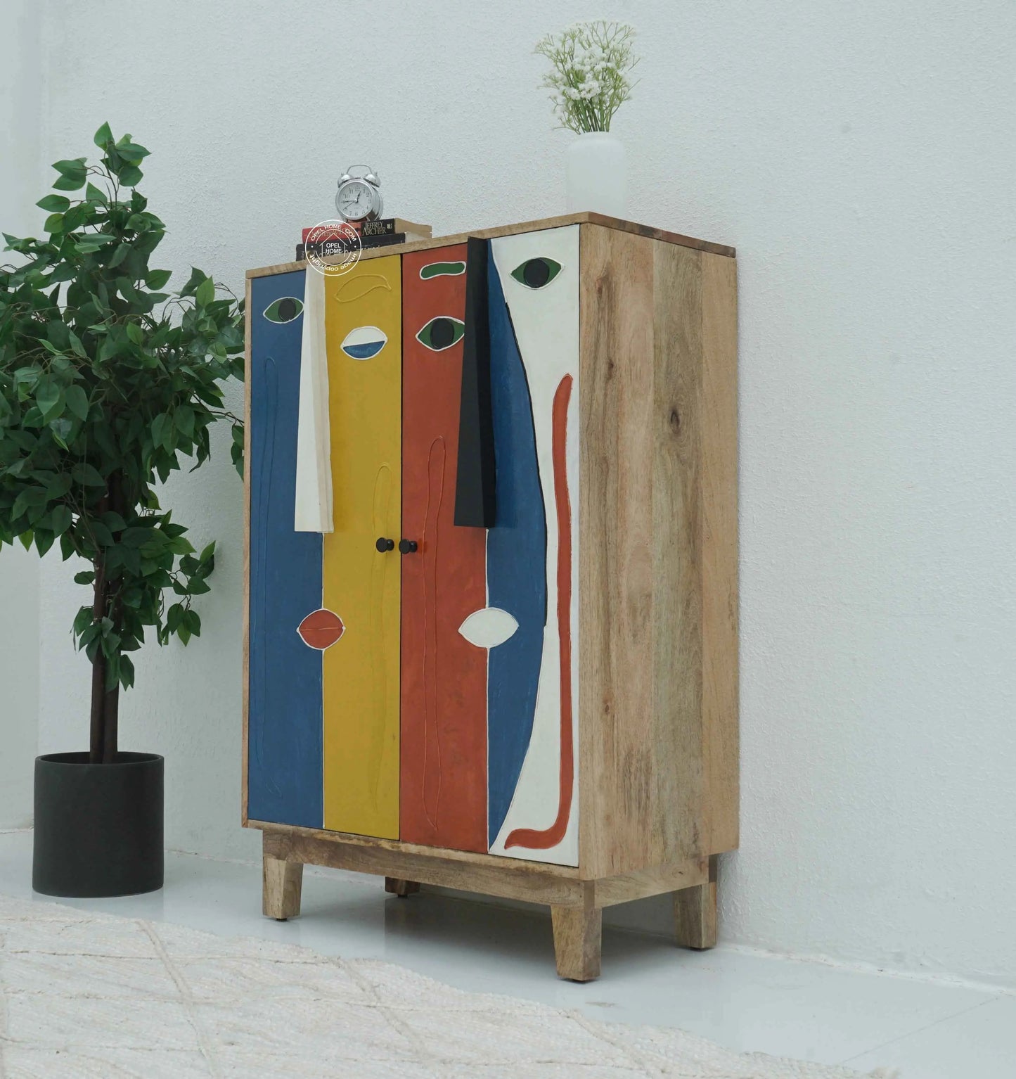 Zahra Wooden Cabinet – 2 Doors, Hand-Painted Design, Solid Mango Wood | Opelhome UAE