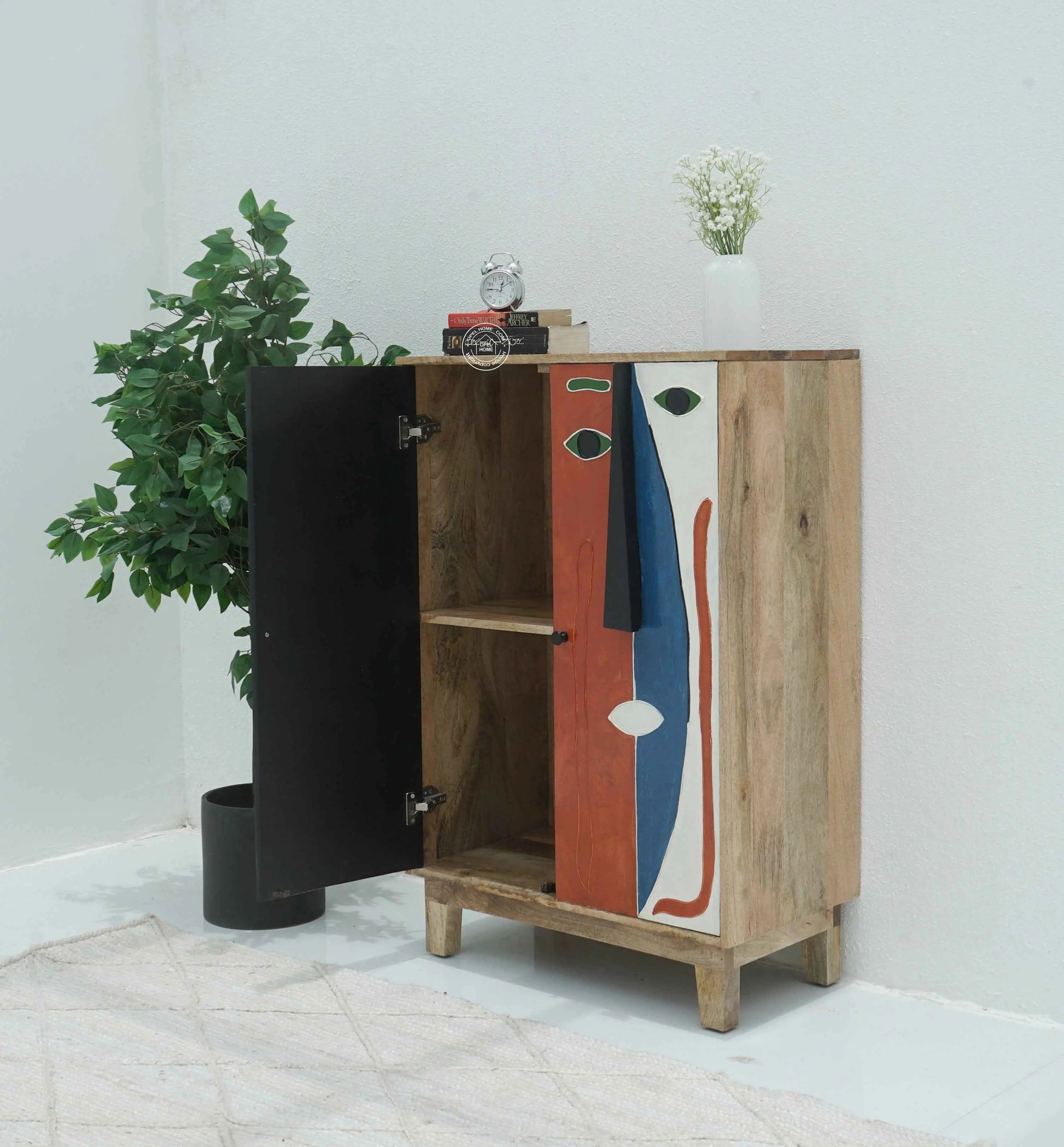 Zahra Wooden Cabinet – 2 Doors, Hand-Painted Design, Solid Mango Wood | Opelhome UAE
