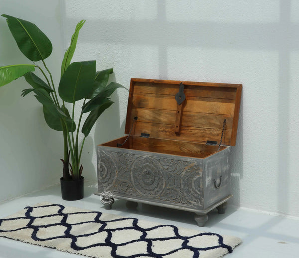 Zaya wooden Carved Trunk Box