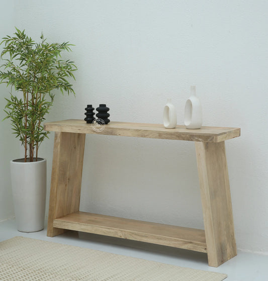 Zenith Wooden Console Table – Solid Mango Wood, Natural Finish, Hallway Furniture | Opelhome UAE - Opelhome