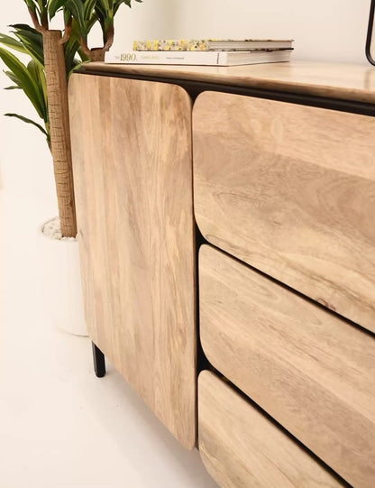 Frank Sideboard – 3 Drawers, 2 Doors, Solid Mango Wood & Iron, Natural Finish | Opelhome UAE