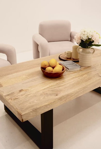 Webster Coffee Table – Solid Mango Wood Top, Black Metal Base, Natural Finish | Opelhome UAE