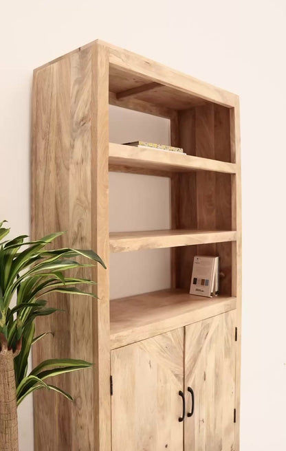 Aroha Display Shelves Unit – Solid Wood, Natural Finish, Tall Bookcase | Opelhome UAE