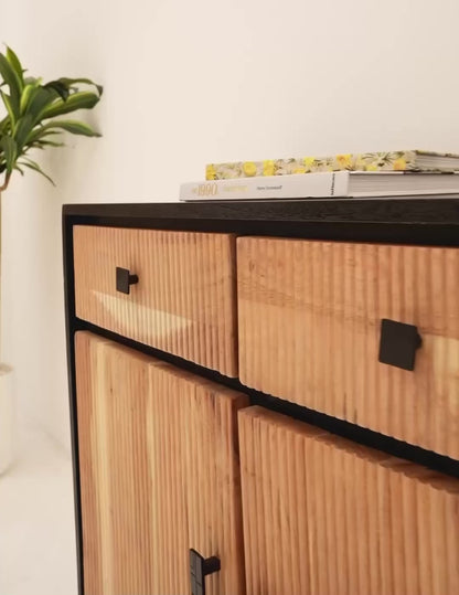 Milen Classic Sideboard – 4 Doors, Solid Acacia Wood, Black Finish