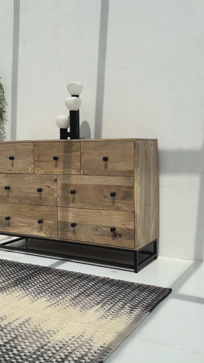 Fairmount 7 Drawer Wooden Chest of Drawers – Solid Mango Wood, Natural Finish | Opelhome UAE