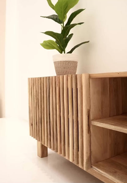 Duddy Wooden TV Unit – Solid Mango Wood, Natural Finish, Media Console | Opelhome UAE