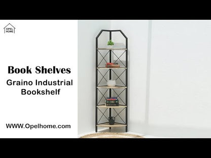 Graino Industrial Bookshelf – Solid Mango Wood & Iron, Natural Finish, 180 cm Tall | Opelhome UAE