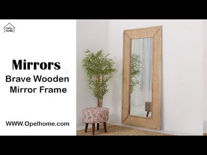 Brave Rattan Wooden Frame Full Length Mirror – Solid Mango Wood, Natural Finish | Opelhome UAE