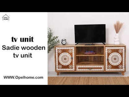 Sadie Wooden TV Unit – Solid Mango Wood, Natural + White Finish | Opelhome UAE