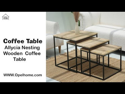 Allycia Nesting Coffee Table Set – 3 Pieces, Solid Mango Wood & Iron, Natural Finish | Opelhome UAE