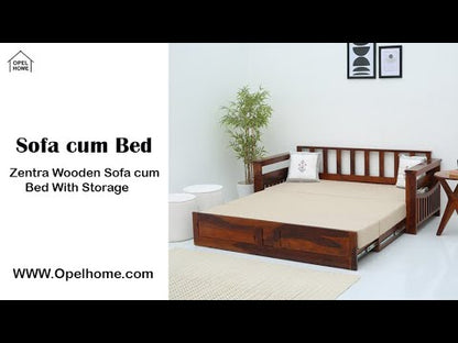 Zentra Wooden Sofa Cum Bed – Storage, Solid Rosewood, Honey Finish | Opelhome UAE