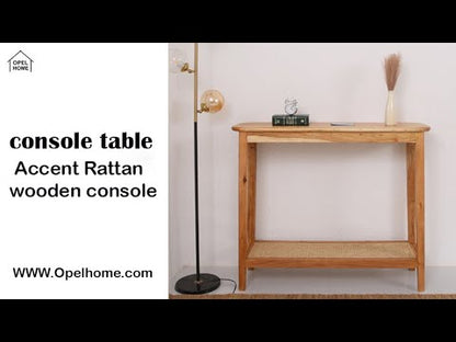 Accent Rattan Console Table – Solid Acacia Wood, Natural Finish| Opelhome UAE