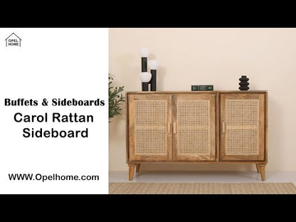 Carol Rattan Sideboard – 3 Doors, Solid Mango Wood, Natural Finish | Opelhome UAE