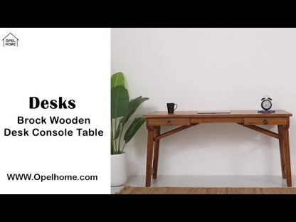 Brock Wooden Desk Console Table – Solid Teak Wood, Natural Finish | Opelhome UAE