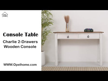 Charlie Solid Mango Wood Console Table 120cm – 2 Drawers, White Finish | Opelhome UAE