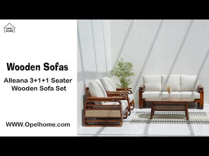 Alleana 3+1+1 Sofa Set – Solid Rosewood & Cane, Honey Finish, Without Coffee Table | Opelhome UAE