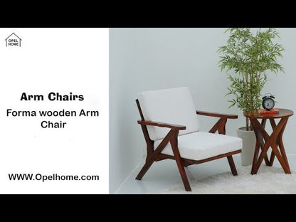 Forma Wooden Arm Chair – Solid Rosewood, Honey Finish, Boucle Fabric | Opelhome UAE