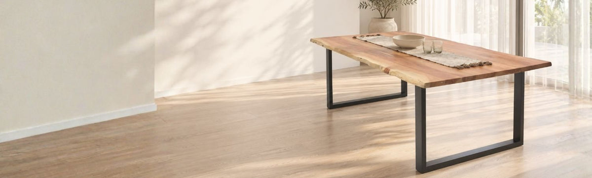 Arnola acacia wood dining table with seating in a UAE dining room